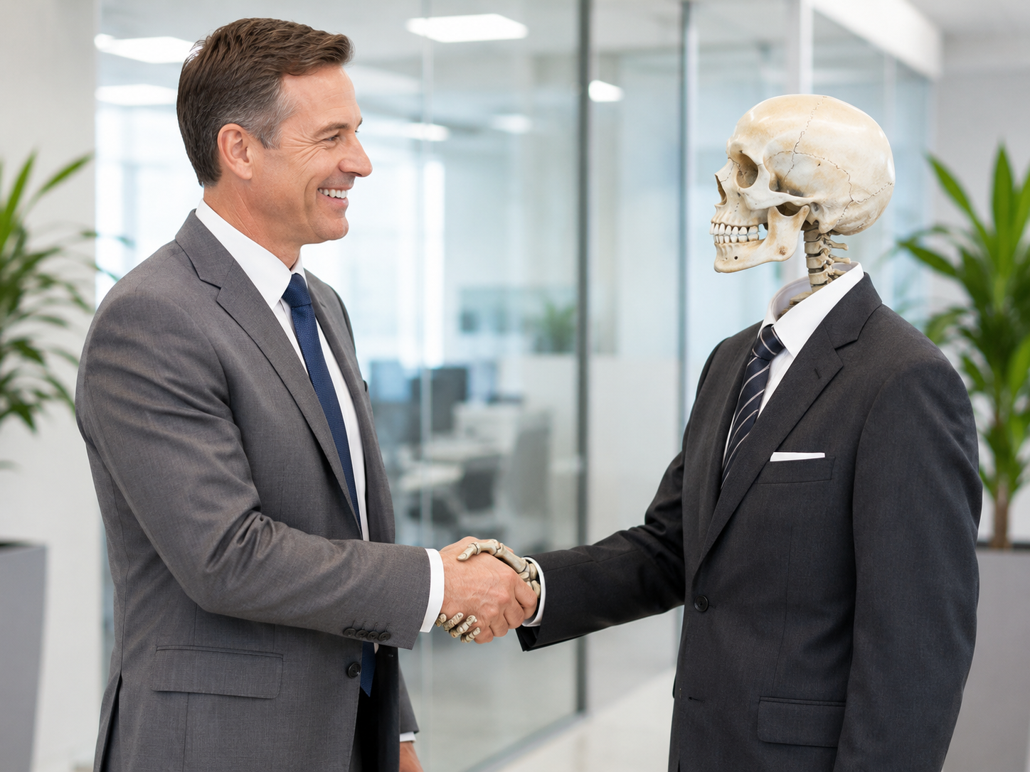 A Vaguely Strategic client shaking hands with a fully aligned contact